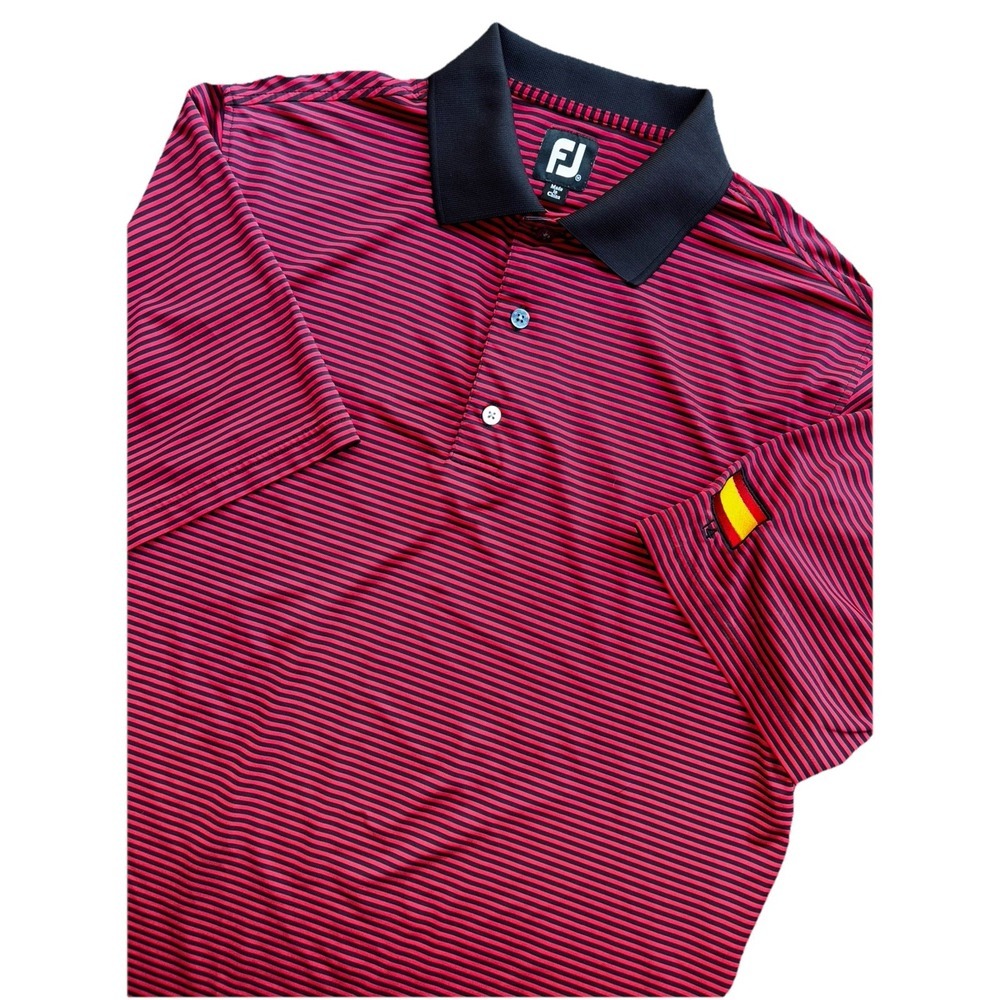 Footjoy Polo Golf Shirt Mens Medium Spain Performance Active Stretchy Striped